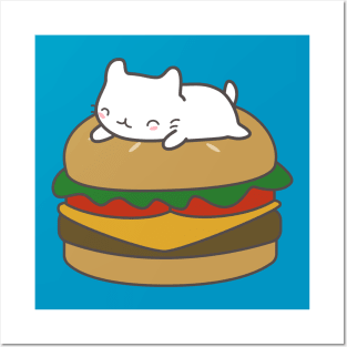 Cute cat on a burger t-shirt Posters and Art
